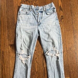 Agolde Light Blue Distressed Straight Leg Jeans